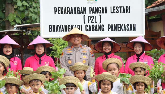 Program Ketahanan Pangan, Kapolres Pamekasan Bersama PJU dan Ibu Ketua Bhangkari Panen Lele dan Tanaman Holtikultura 