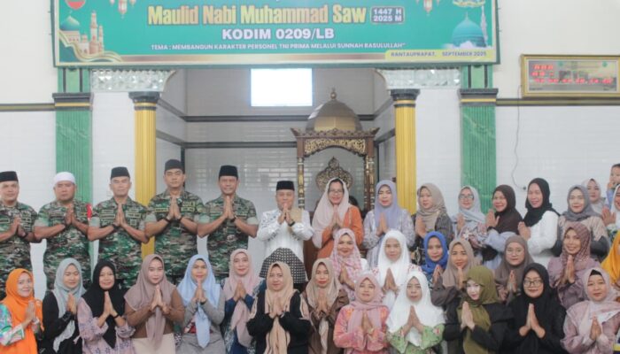Kodim 0209/Labuhanbatu Gelar Peringatan Maulid Nabi Muhammad SAW 2025 di Masjid Baitul Hikmah 