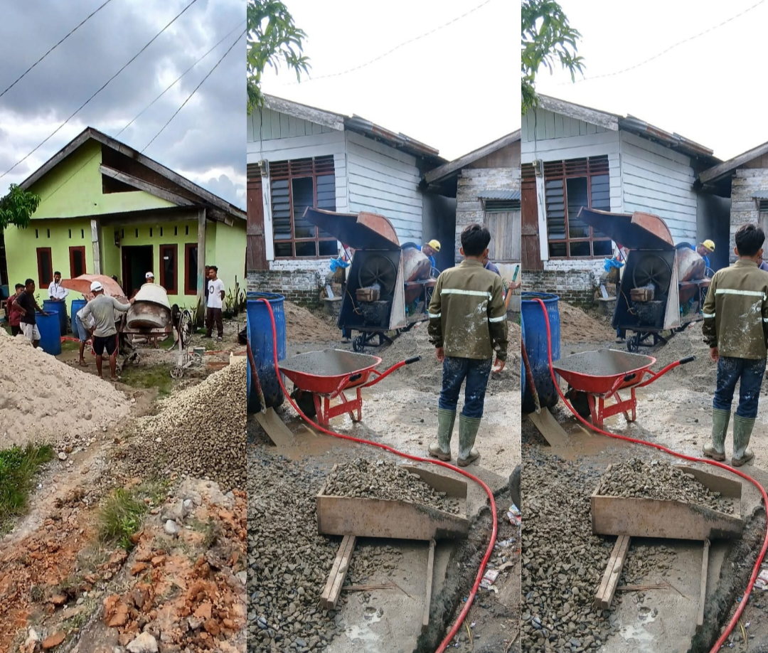 (Teksphoto: Pengerjaan rabat beton di Jalan Kenanga oleh CV Buana Perkasa gunakan air warga dan Masjid Bina Taqwa)