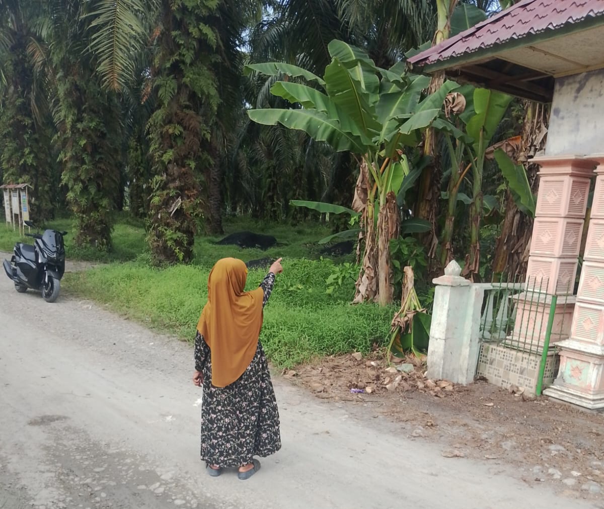 (Teksphoto: Salah seorang warga yang menunjuk Areal Kuburan di Kampung Padang sepi tak beraktifitas lagi pada Minggu 22/02 pukul 16.00 WIB)